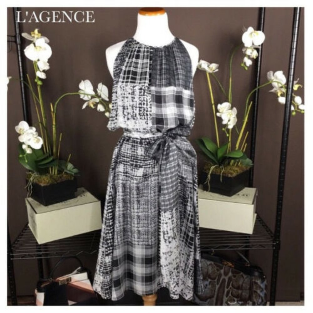 L'AGENCE PATCHWORK PRINT SILK DRESS - Picture 2 of 7